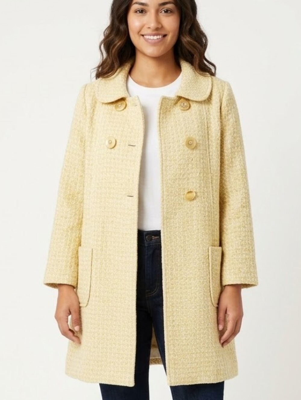 Ashley By 26 International Pale Yellow Textured Pea Coat